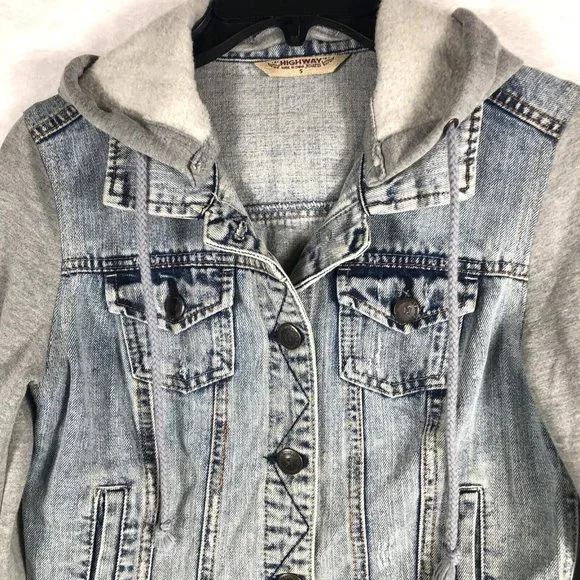 Highway Jeans Girls Denim Jacket Size S Hooded Sweatshirt Button Up Casual - Picture 2 of 15